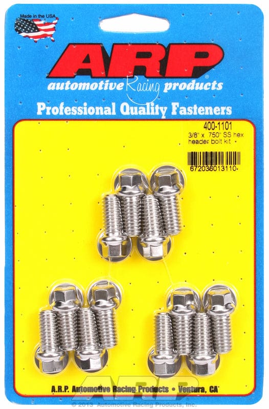 ARP fits SB Chev 3/8" X .750" UHL (12 Pack) ARP fasteners Exhaust Header Bolt Kit, Hex Head S/S AR400-1101 SR