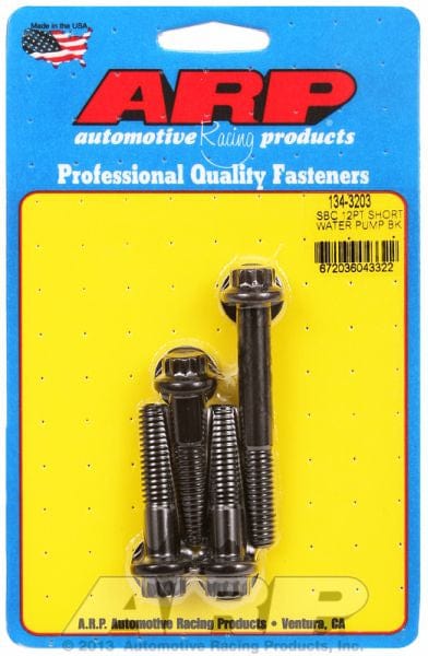 ARP fits SB Chev With Short Water Pump ARP fasteners Water Pump Bolt Kit, 12-Point Head Black Oxide AR134-3203 SR