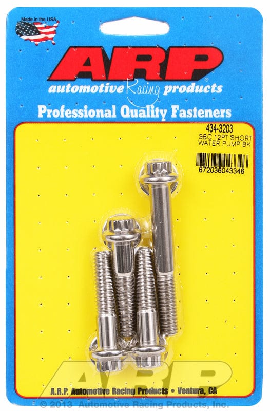 ARP fits SB Chev With Short Water Pump ARP fasteners Water Pump Bolt Kit, 12-Point Head S/S AR434-3203 SR