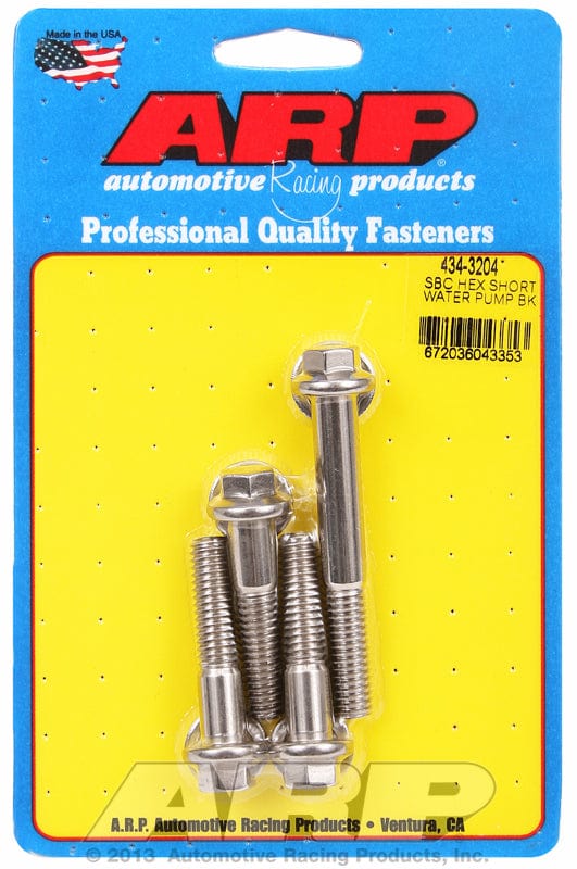 ARP fits SB Chev With Short Water Pump ARP fasteners Water Pump Bolt Kit, Hex Head S/S AR434-3204 SR