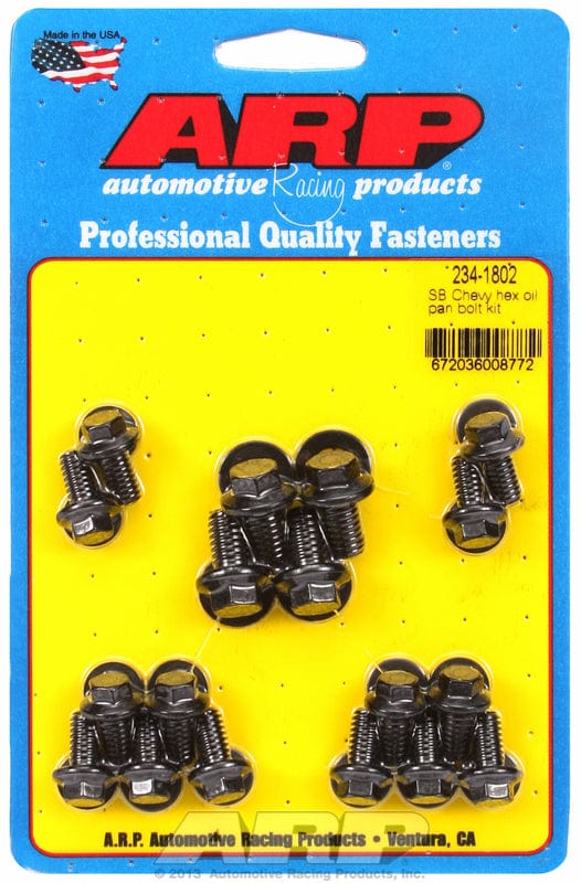ARP fits SB Chev (With Standard 2-Piece Pan Gasket) ARP fasteners Oil Pan Bolt Kit, Hex Head Black Oxide AR234-1802 SR