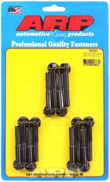ARP fits SB Ford 283-302-351 Windsor (Uses 3/8" Socket) ARP fasteners Intake Manifold Bolt Kit, Hex Head Black Oxide AR154-2001 SR