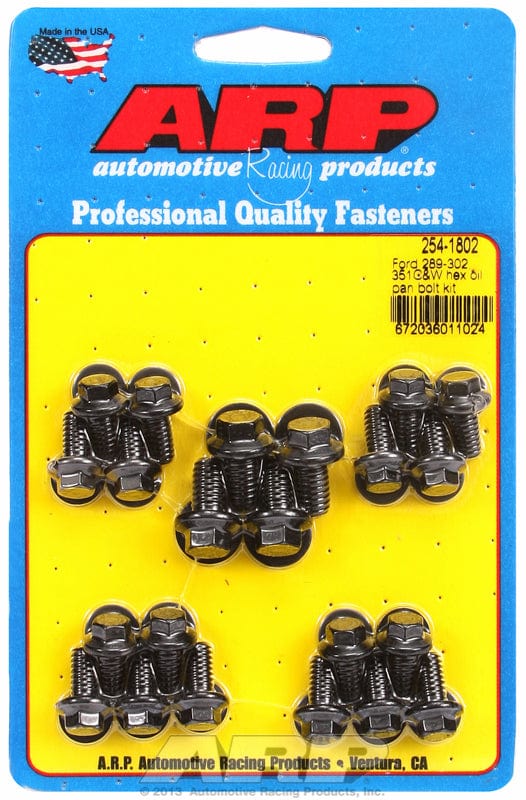 ARP fits SB Ford 289-302-351 Windsor & 302-351 Cleveland ARP fasteners Oil Pan Bolt Kit, Hex Head Black Oxide AR254-1802 SR