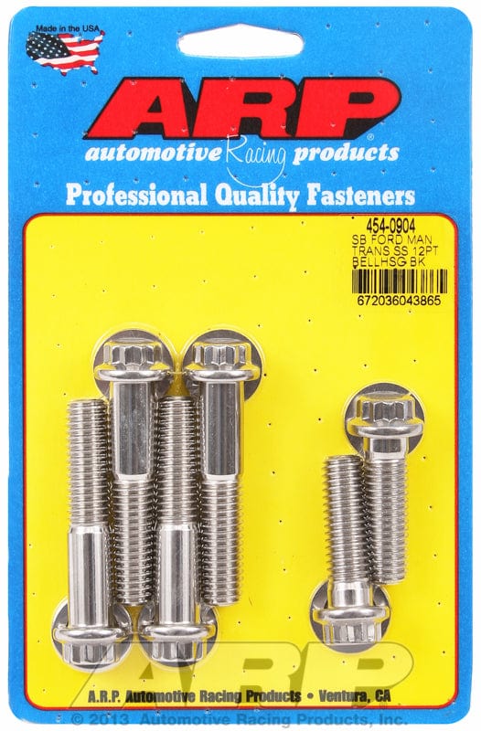 ARP fits SB Ford 289-302-351 Windsor (Manual Transmission) 7/16-14 Thread ARP fasteners Bellhousing Bolt Kit, 12-Point S/S AR454-0904 SR
