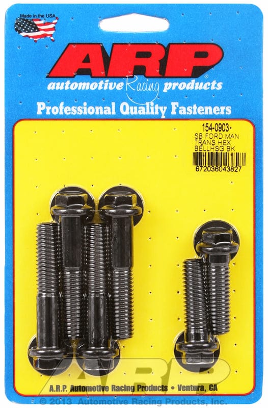 ARP fits SB Ford 289-302-351 Windsor (Manual Transmission) 7/16-14 Thread ARP fasteners Bellhousing Bolt Kit, Hex Head Black Oxide AR154-0903 SR
