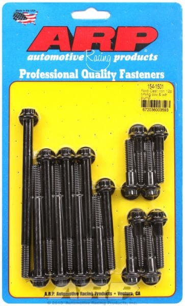 ARP fits SB Ford 289-302 Windsor With Cast Iron Pump ARP fasteners Timing Cover & Water Pump Bolt Kit, 12-Point Head Black Oxide AR154-1501 SR