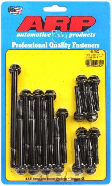 ARP fits SB Ford 289-302 Windsor With Cast Iron Pump ARP fasteners Timing Cover & Water Pump Bolt Kit, Hex Head Black Oxide AR154-1502 SR