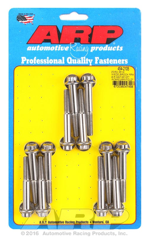 ARP fits SB Ford 351 Windsor With Edelbrock RPM Air Gap ARP fasteners Intake Manifold Bolt 12-Point Head, S/S AR454-2105 SR