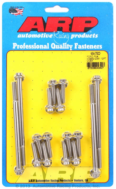 ARP Suits Ford Racing Covers M-6582-Z351, 1/4-20 Thread x 1.000/4.500" ARP fasteners 12-Point Stainless Steel Valve Cover Bolt Kit (16-Pack) AR454-7502 SR
