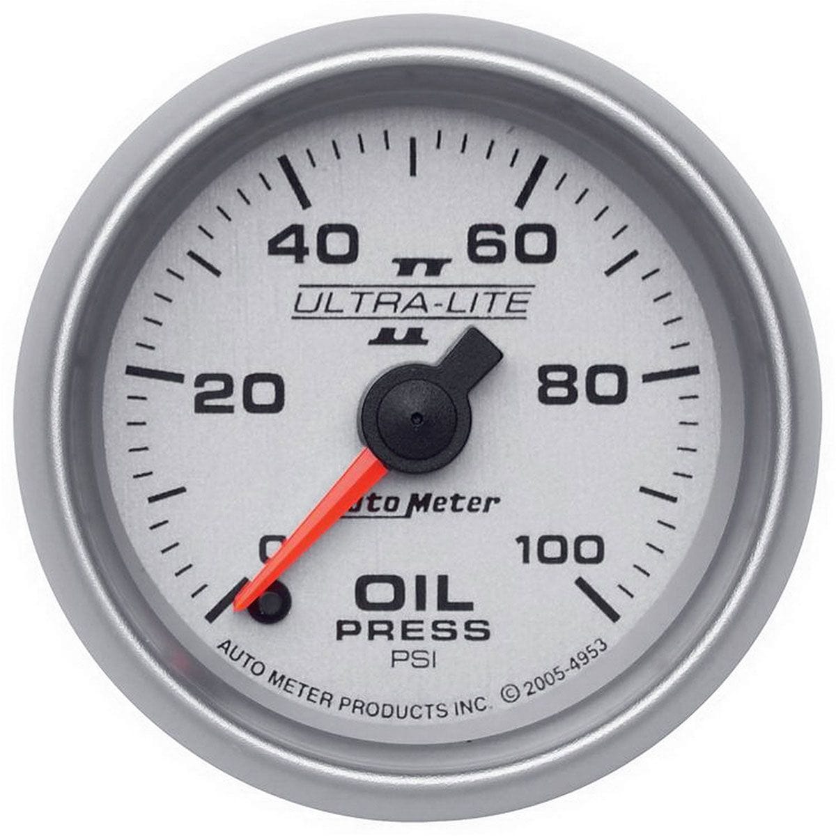 AUTOMETER 2-1/16", Full Sweep Electric, 0-100 psi Auto Meter Ultra-Lite II Series Oil Pressure Gauge AU4953 SR