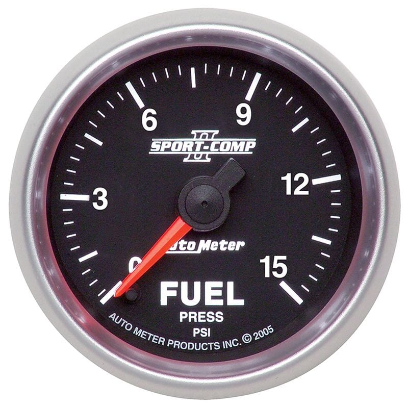 AUTOMETER 2-1/16", Full Sweep Electric, 0-15 psi Auto Meter Sport-Comp II Fuel Pressure Gauge AU3661 SR