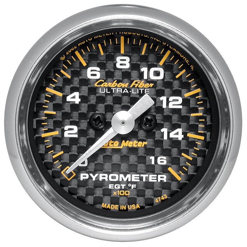 AUTOMETER 2-1/16", Full Sweep Electric, 0-1600°F Auto Meter Carbon Fiber Series Pyrometer Gauge Kit AU4744 SR