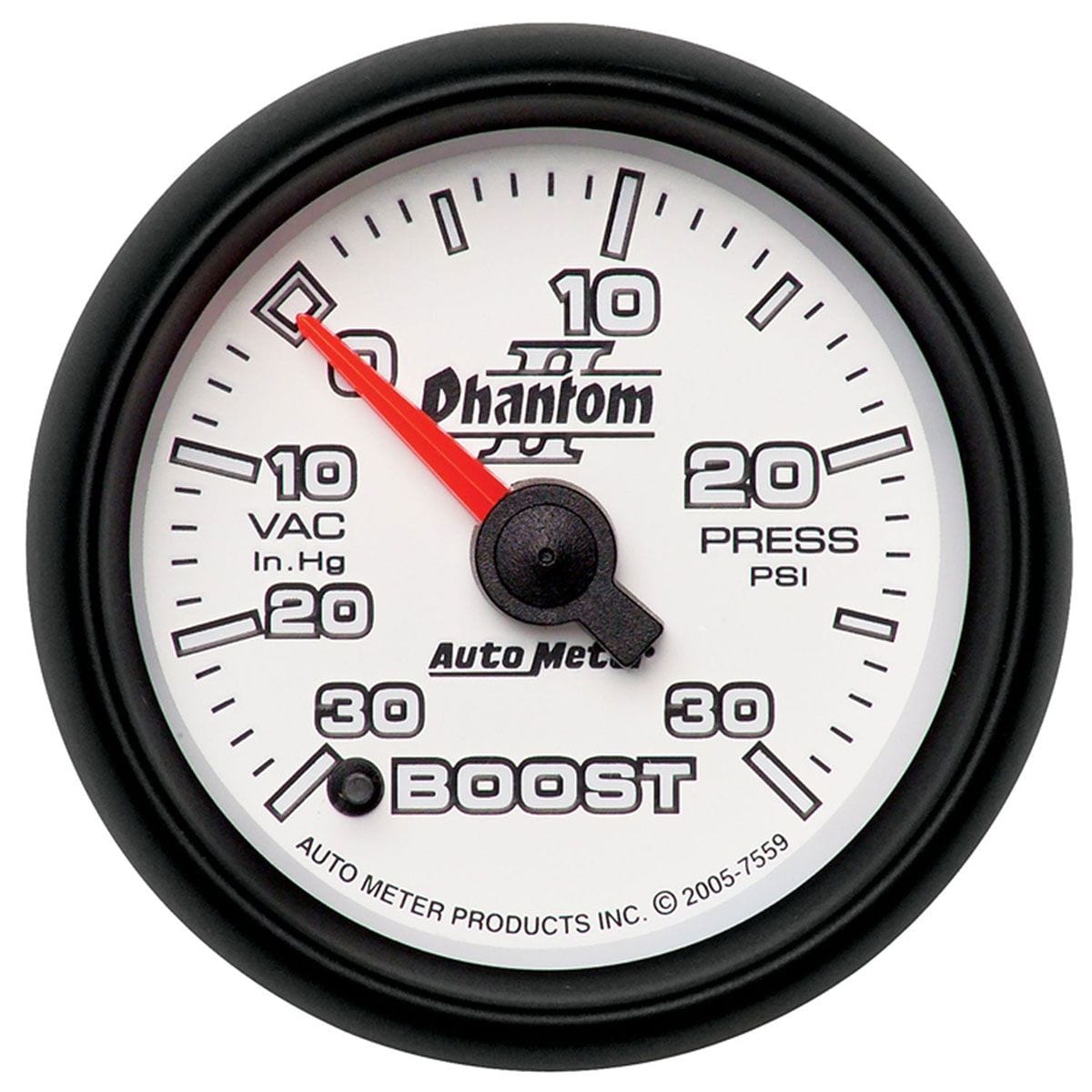 AUTOMETER 2-1/16", Full Sweep Electric, 30 In Hg./30 psi Auto Meter Phantom II Series Boost/Vacuum Gauge AU7559 SR