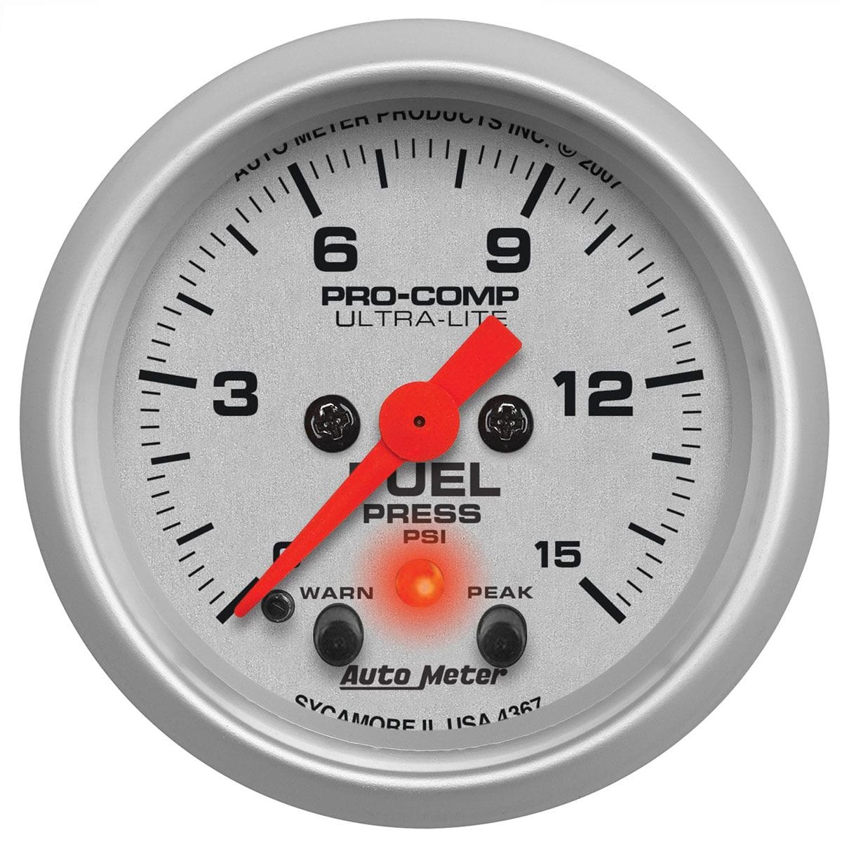 AUTOMETER 2-1/16", Full Sweep Electric, Peak Memory and Warning, 0-15 psi Auto Meter Ultra-Lite Series Fuel Pressure Gauge AU4367 SR