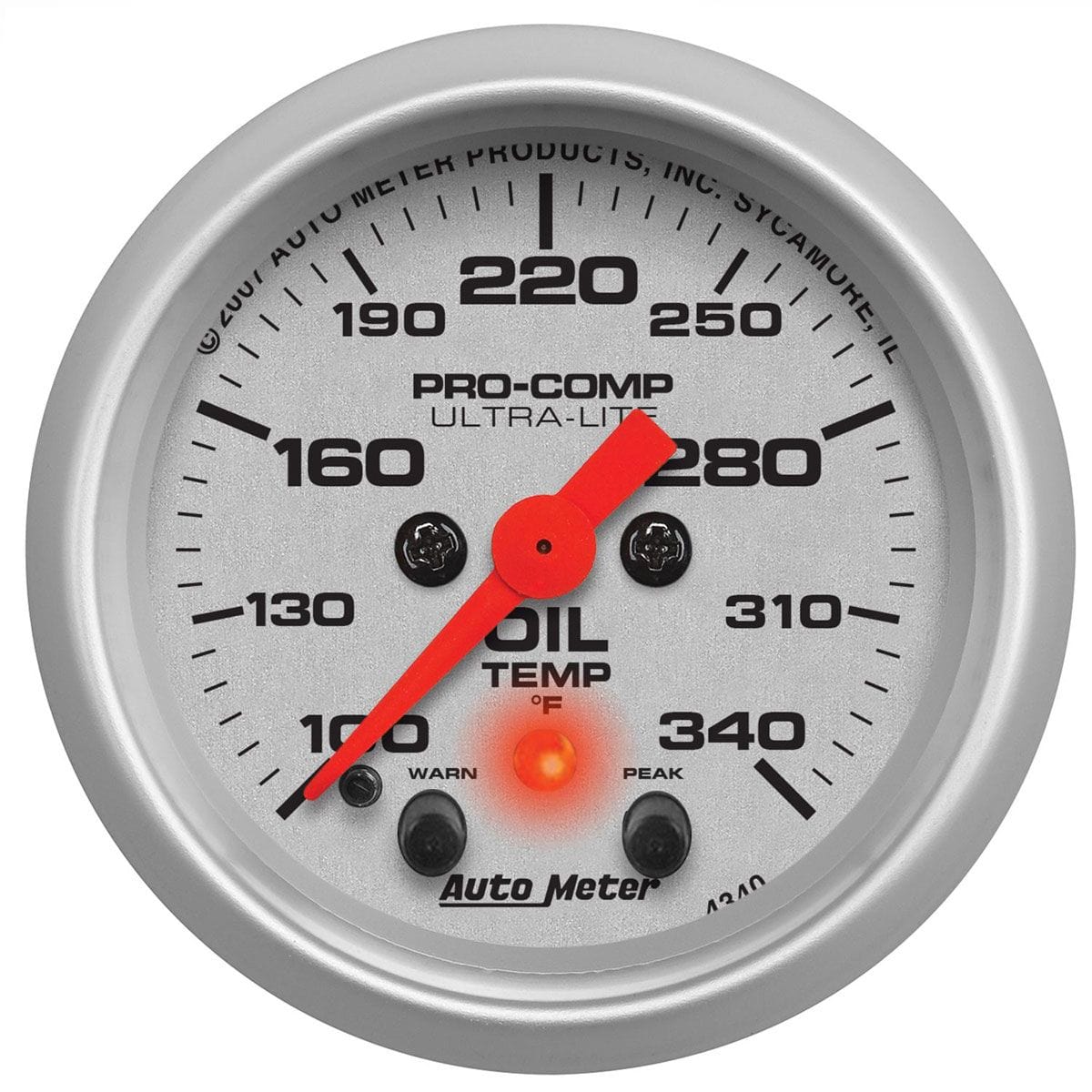 AUTOMETER 2-1/16", Full Sweep Electric, Peak Memory and Warning, 100-340°F Auto Meter Ultra-Lite Series Oil Temperature Gauge AU4340 SR