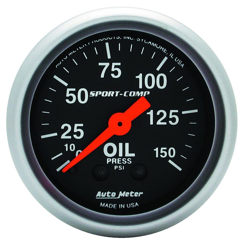 AUTOMETER 2-1/16", Full Sweep Mechanical, 0-150 psi Auto Meter Sport-Comp Series Oil Pressure Gauge AU3323 SR