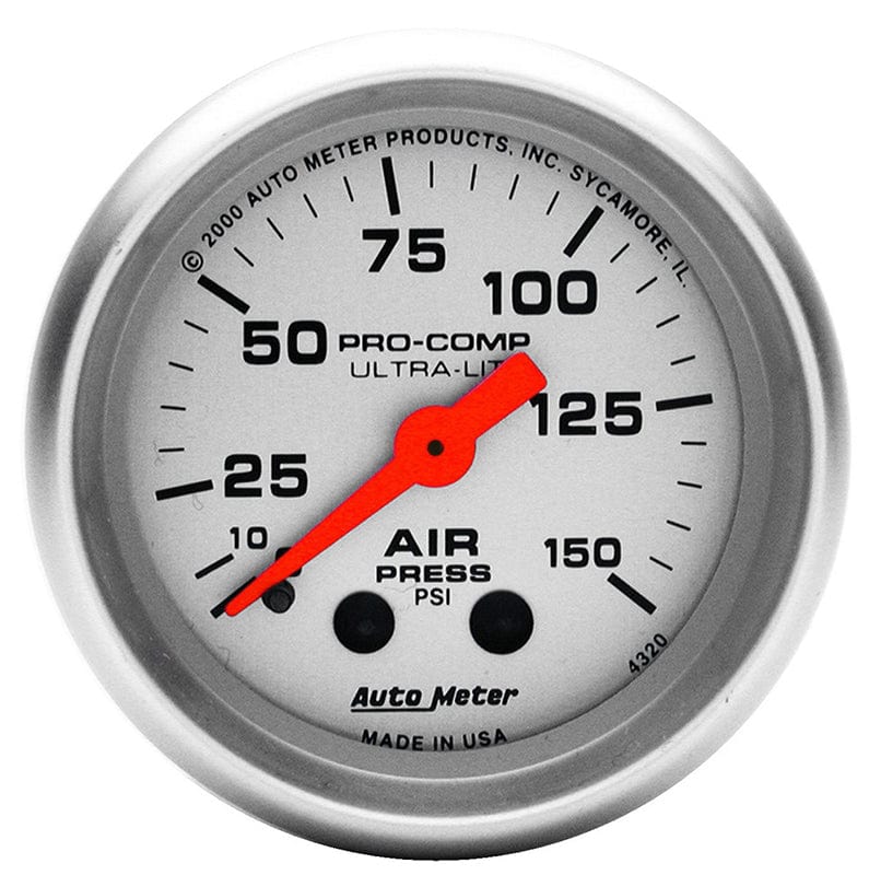AUTOMETER 2-1/16", Full Sweep Mechanical, 0-150 psi Auto Meter Ultra-Lite Series Air Pressure Gauge AU4320 SR
