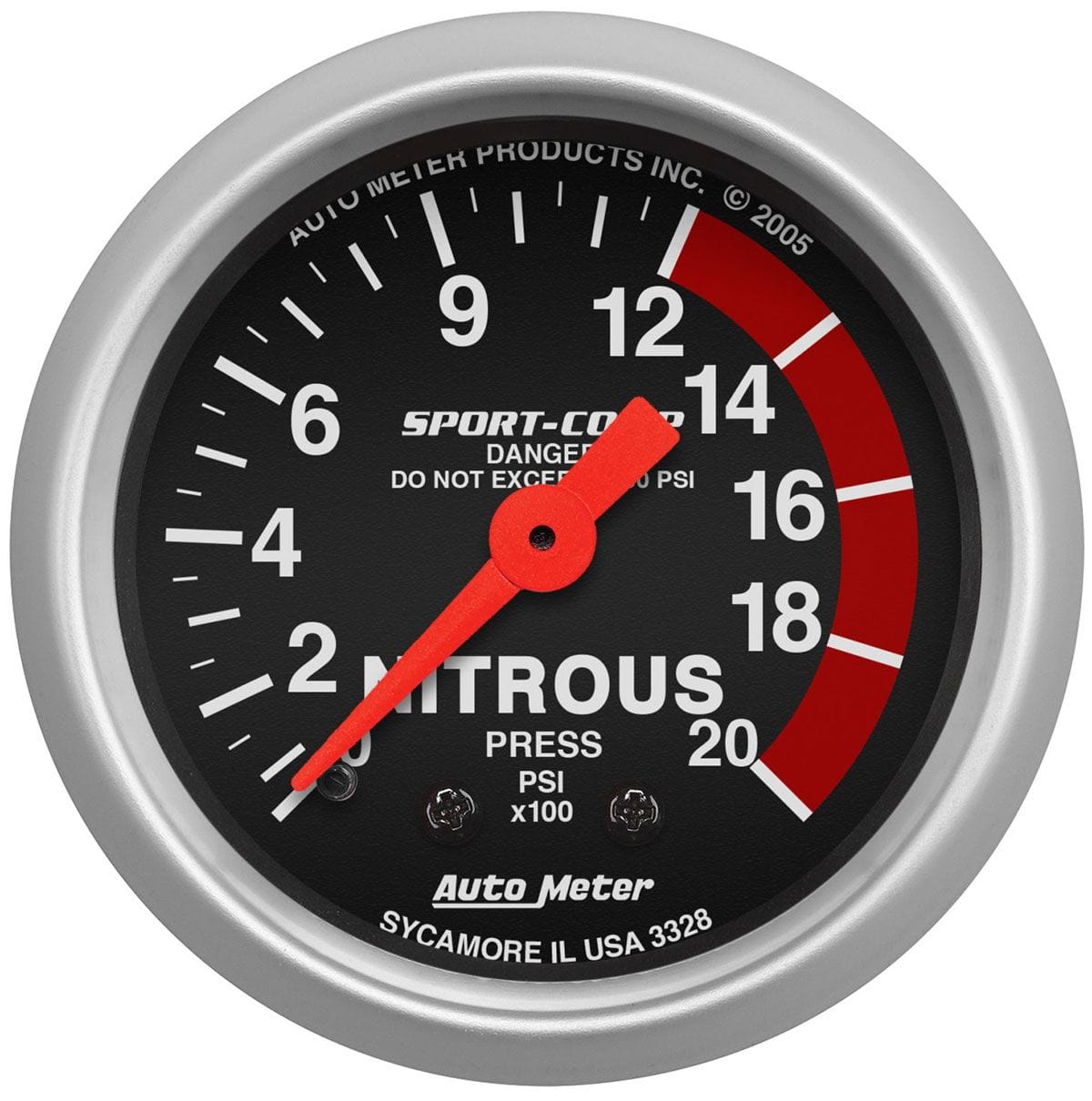 AUTOMETER 2-1/16", Full Sweep Mechanical, 0-2000 psi Auto Meter Sport-Comp Series Nitrous Pressure Gauge AU3328 SR