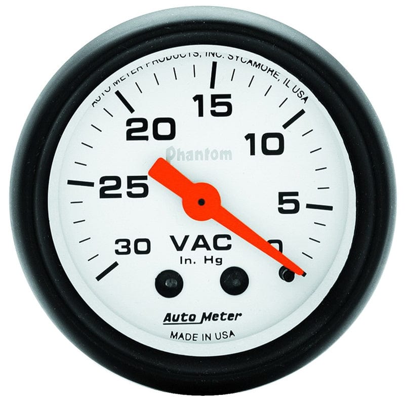 AUTOMETER 2-1/16", Full Sweep Mechanical, 0-30 in. HG Auto Meter Phantom Series Vacuum Gauge AU5784 SR