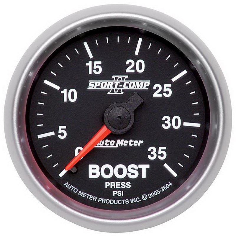 AUTOMETER 2-1/16", Full Sweep Mechanical, 0-35 psi Auto Meter Sport-Comp II Boost Gauge AU3604 SR