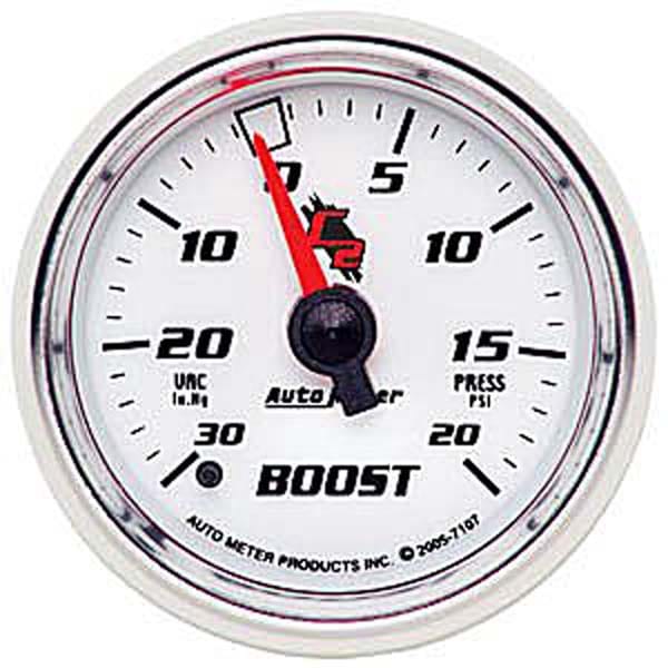 AUTOMETER 2-1/16", Full Sweep Mechanical, 30 In. Hg/20 psi Auto Meter C2 Series Boost/Vacuum Gauge AU7107 SR