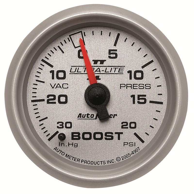AUTOMETER 2-1/16", Full Sweep Mechanical, 30 In. Hg/20 psi Auto Meter Ultra-Lite II Series Boost/Vacuum Gauge AU4907 SR