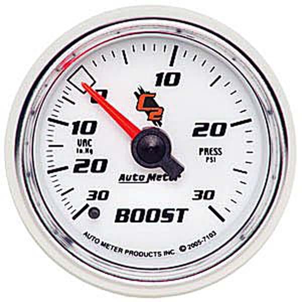 AUTOMETER 2-1/16", Full Sweep Mechanical, 30 In. Hg/30 psi Auto Meter C2 Series Boost/Vacuum Gauge AU7103 SR