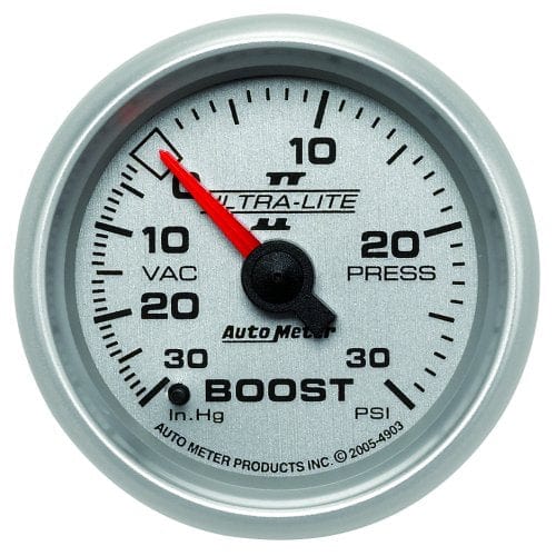 AUTOMETER 2-1/16", Full Sweep Mechanical, 30 In. Hg/30 psi Auto Meter Ultra-Lite II Series Boost/Vacuum Gauge AU4903 SR