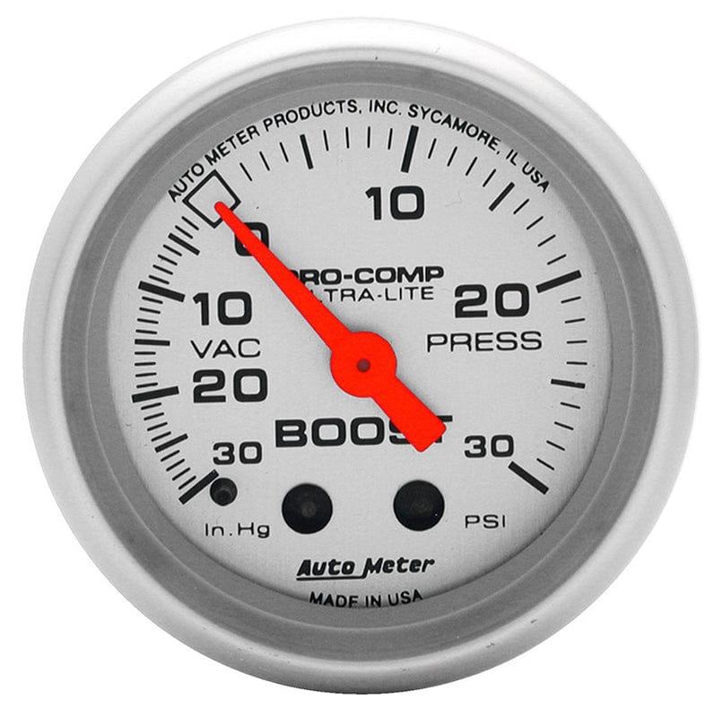 AUTOMETER 2-1/16", Full Sweep Mechanical, 30 In. Hg/30 psi Auto Meter Ultra-Lite Series Boost/Vacuum Gauge AU4303 SR