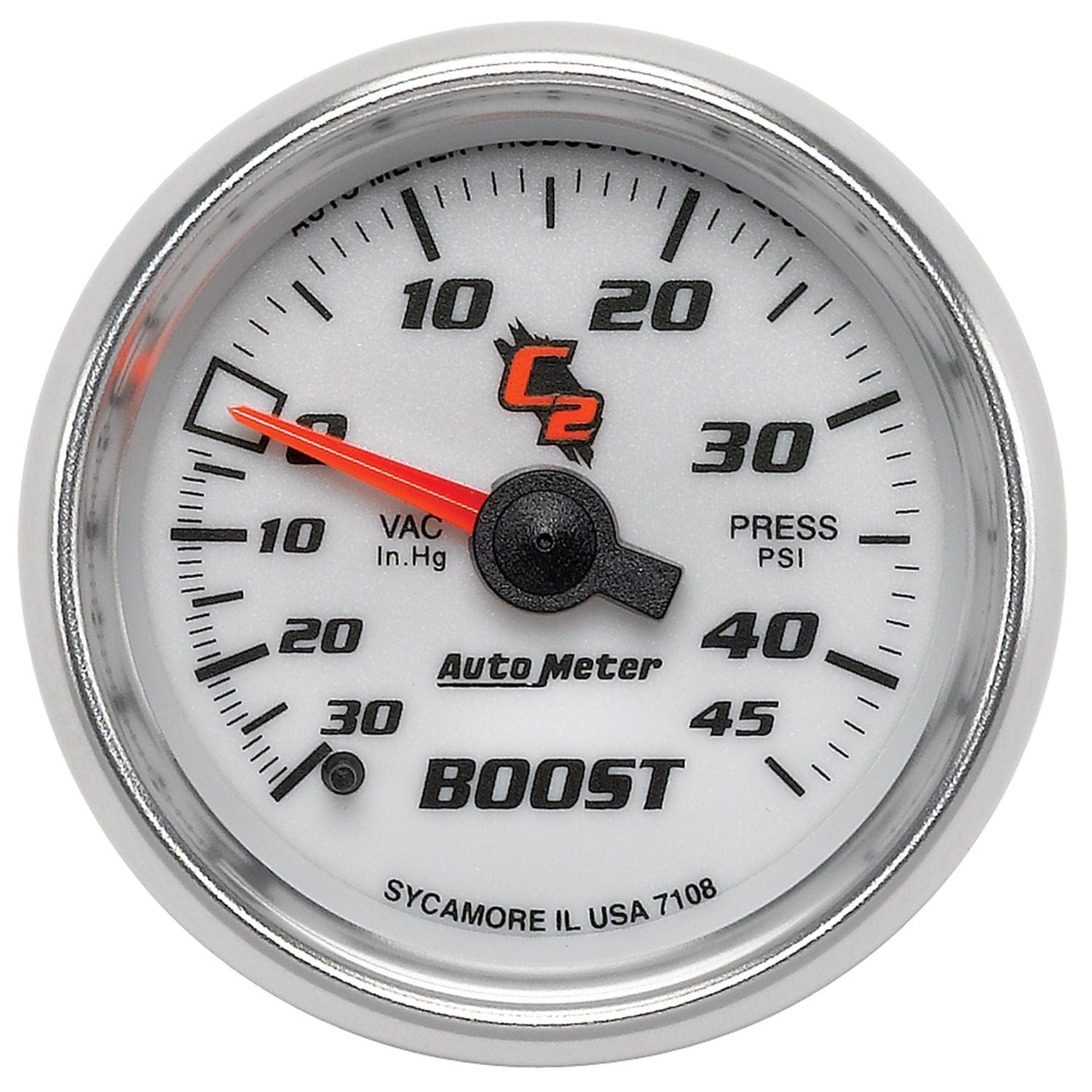 AUTOMETER 2-1/16", Full Sweep Mechanical, 30 In. Hg/45 psi Auto Meter C2 Series Boost/Vacuum Gauge AU7108 SR