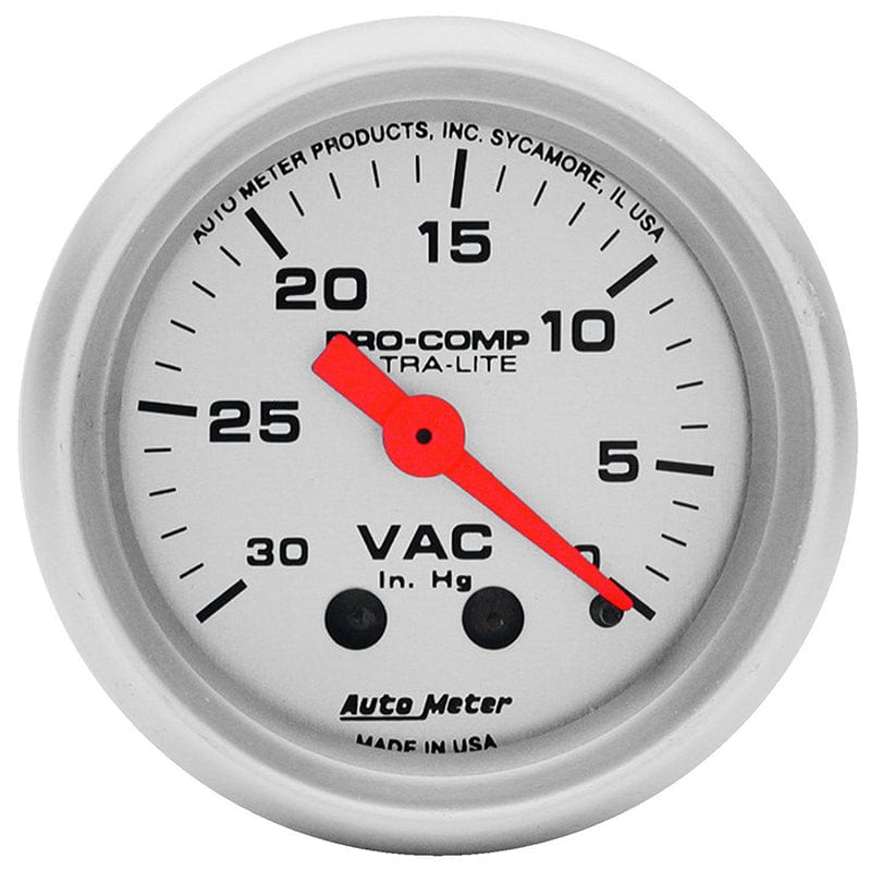 AUTOMETER 2-1/16", Full Sweep Mechanical, 30 In. Hg. Auto Meter Ultra-Lite Series Vacuum Gauge AU4384 SR