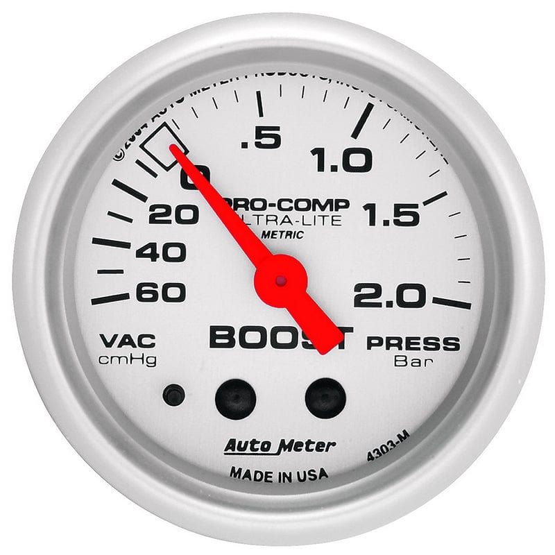 AUTOMETER 2-1/16", Full Sweep Mechanical, 60 cm/Hg - 2.0 Bar Auto Meter Ultra-Lite Series Boost/Vacuum Gauge AU4303-M SR