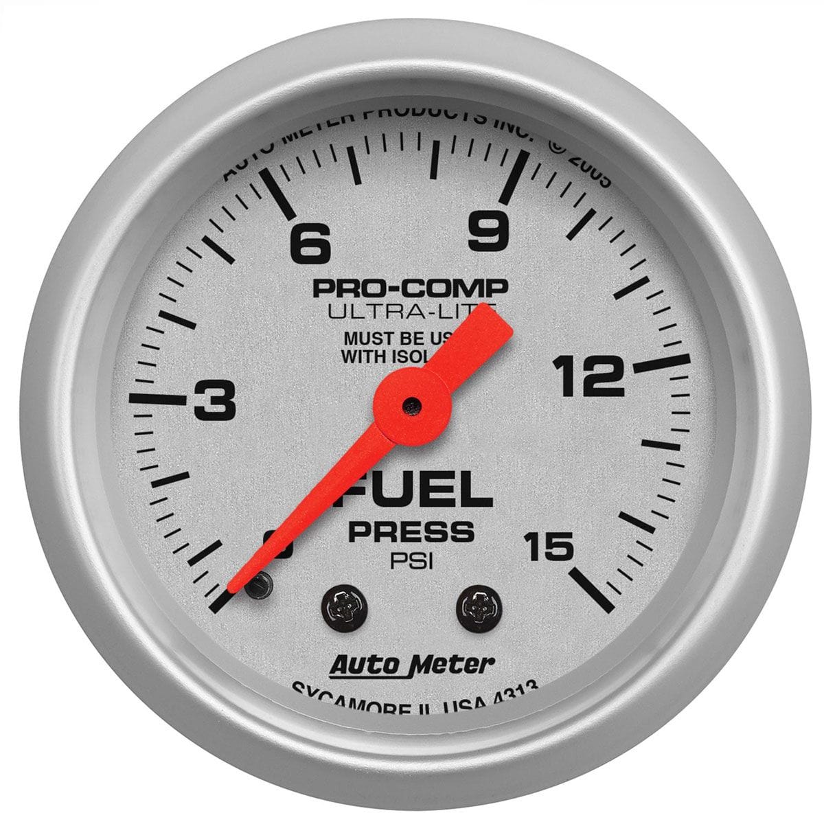 AUTOMETER 2-1/16", Full Sweep Mechanical, with Isolator, 0-15 psi Auto Meter Ultra-Lite Series Fuel Pressure Gauge AU4313 SR
