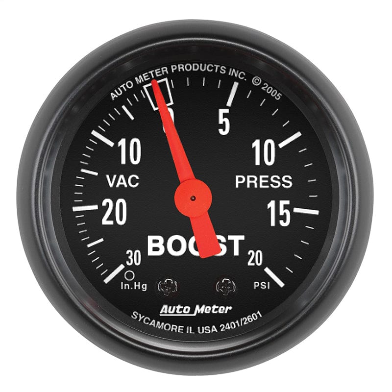 AUTOMETER 2-1/16", Mechanical, 30 In Hg./ 20 psi Auto Meter Z-Series Boost/Vacuum Gauge AU2601 SR