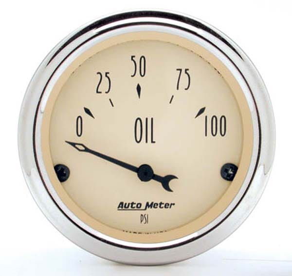 AUTOMETER 2-1/16", Short Sweep Electric, 0-100 psi Auto Meter Antique Beige Series Oil Pressure Gauge AU1827 SR