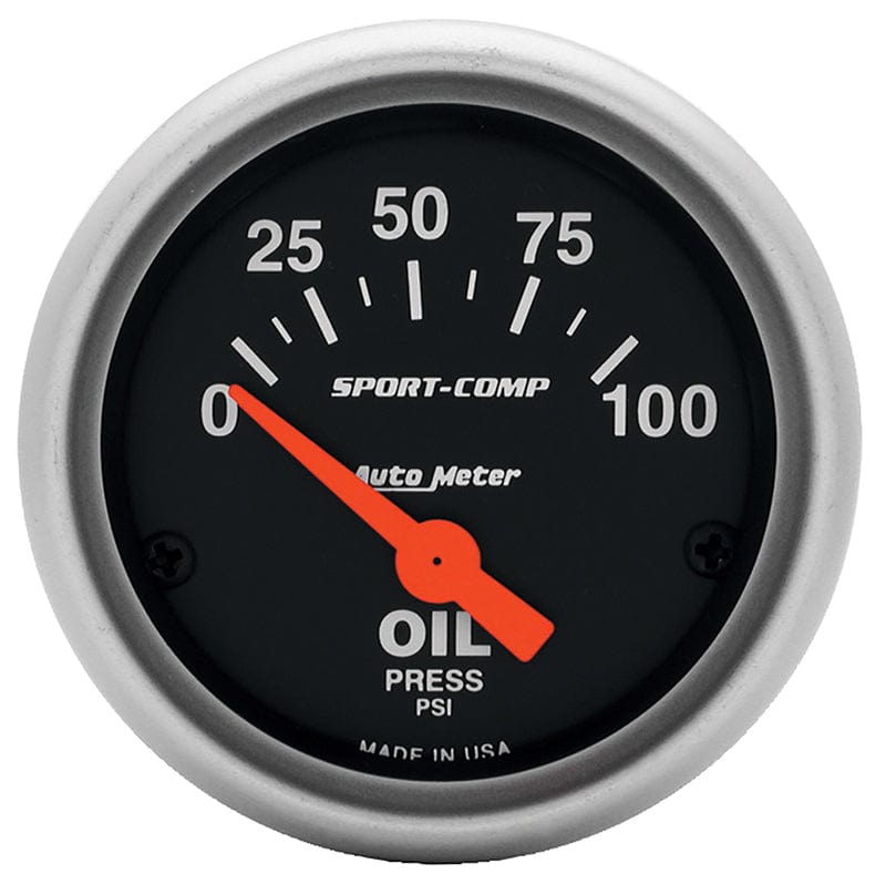 AUTOMETER 2-1/16", Short Sweep Electric, 0-100 psi Auto Meter Sport-Comp Series Oil Pressure Gauge AU3327 SR