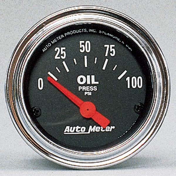 AUTOMETER 2-1/16", Short Sweep Electric, 0-100 psi Auto Meter Traditional Chrome Series Oil Pressure Gauge AU2522 SR