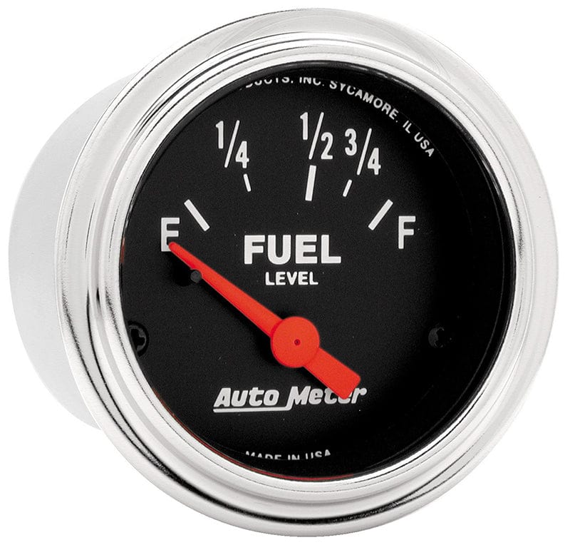 AUTOMETER 2-1/16", Short Sweep Electric, Ford, 73 ohms Empty/8-12 ohms Full Auto Meter Traditional Chrome Series Fuel Level Gauge AU2515 SR