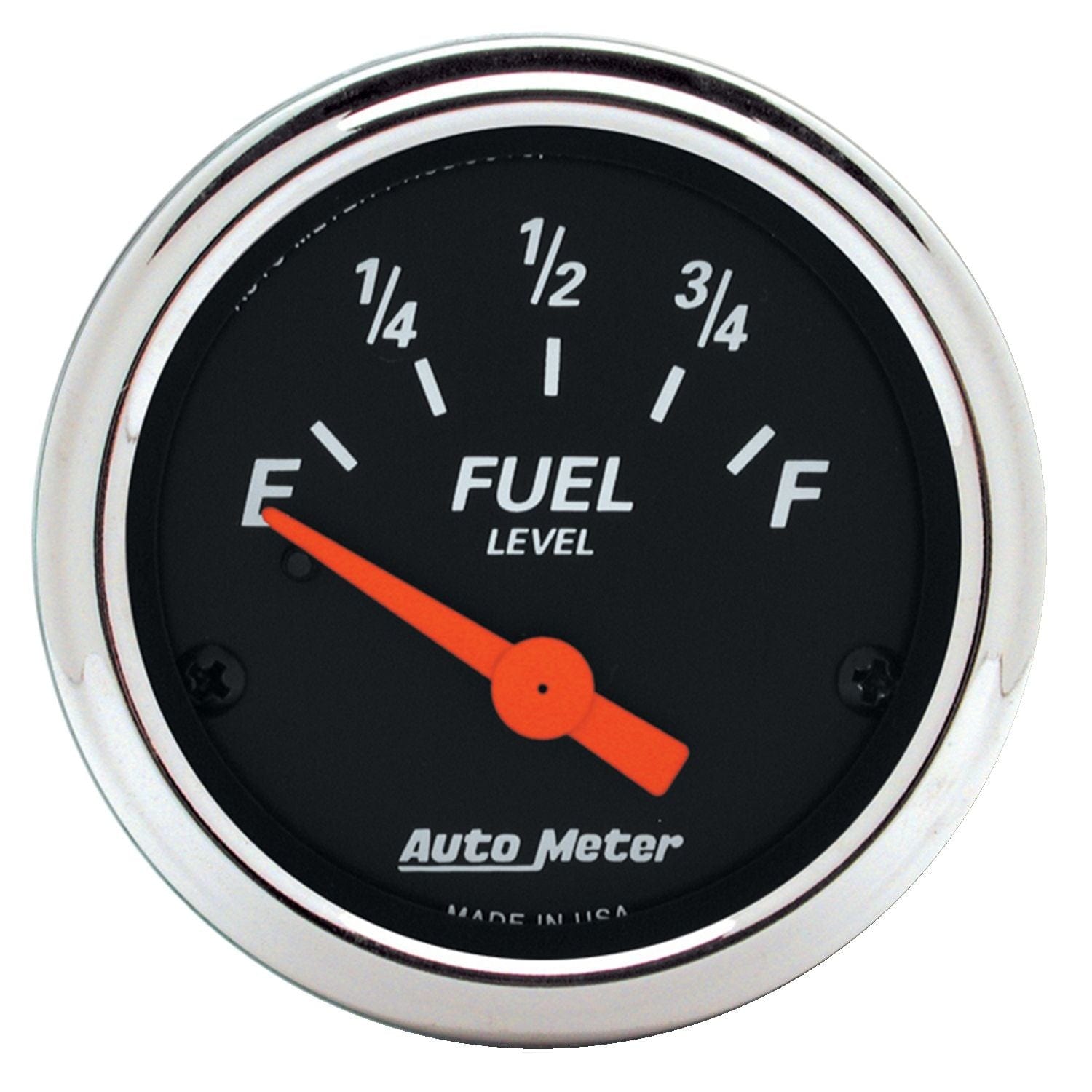AUTOMETER 2-1/16", Short Sweep Electric, GM, 0 ohms Empty/90 ohms Full Auto Meter Designer Black Series Fuel Level Gauge Chrome Bezel AU1422 SR