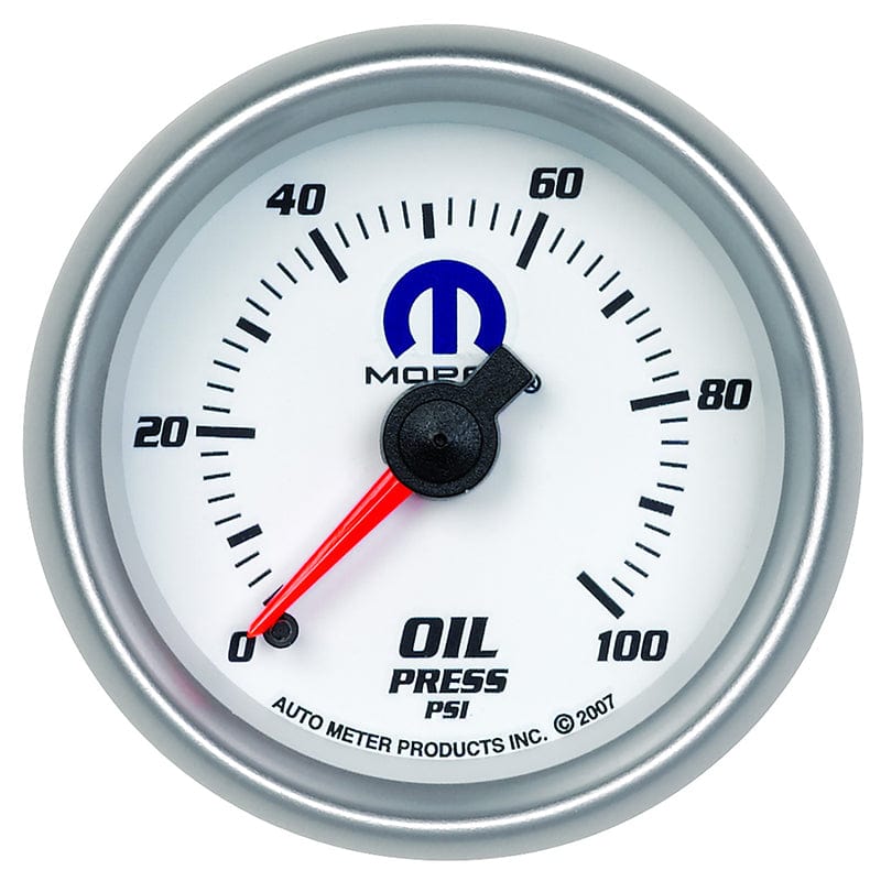 AUTOMETER 2-1/16", White Dial/Silver Bezel, Full Sweep Mechanical, 0-100 psi Auto Meter Mopar Oil Pressure Gauge AU880028 SR