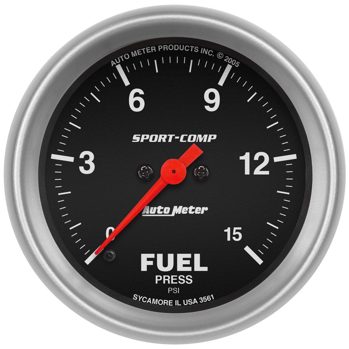 AUTOMETER 2-5/8", Full Sweep Electric, 0-15 psi Auto Meter Sport-Comp Series Fuel Pressure Gauge AU3561 SR
