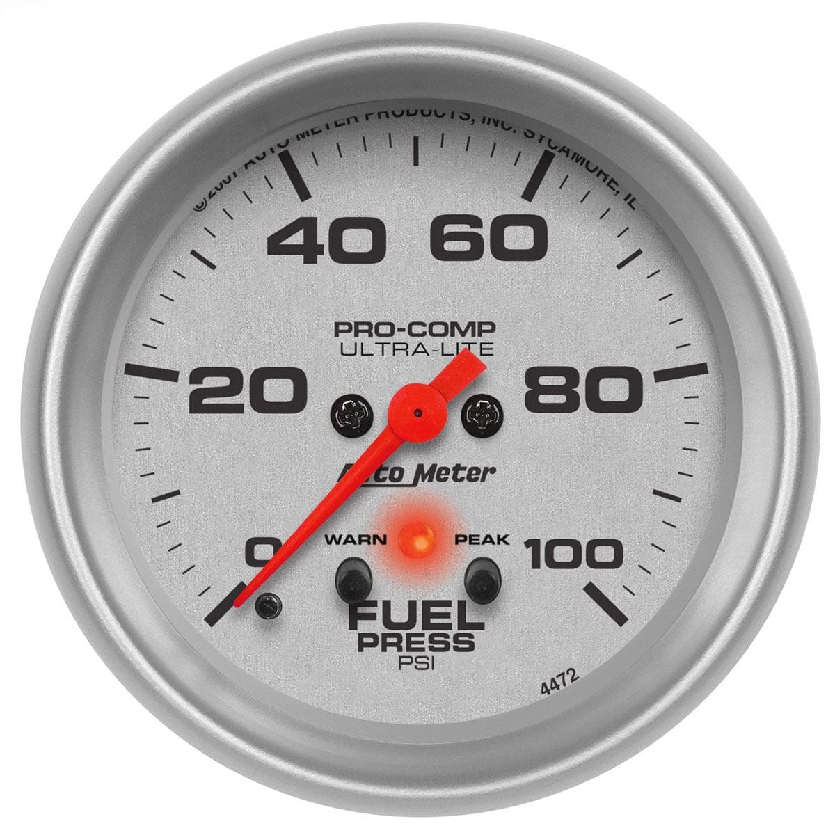 AUTOMETER 2-5/8", Full Sweep Electric, Peak Memory and Warning, 0-100 psi Auto Meter Ultra-Lite Series Fuel Pressure Gauge AU4472 SR