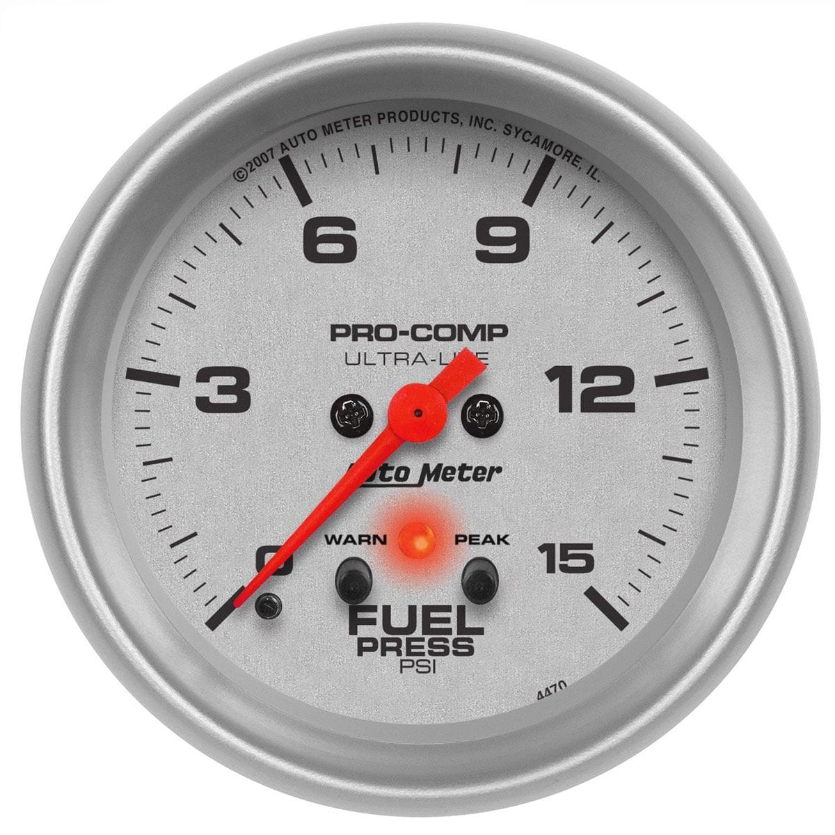 AUTOMETER 2-5/8", Full Sweep Electric, Peak Memory and Warning, 0-15 psi Auto Meter Ultra-Lite Series Fuel Pressure Gauge AU4470 SR