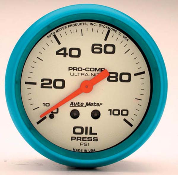 AUTOMETER 2-5/8", Full Sweep Mechanical, 0-100 psi Auto Meter Ultra-Nite Series Oil Pressure Gauge AU4521 SR