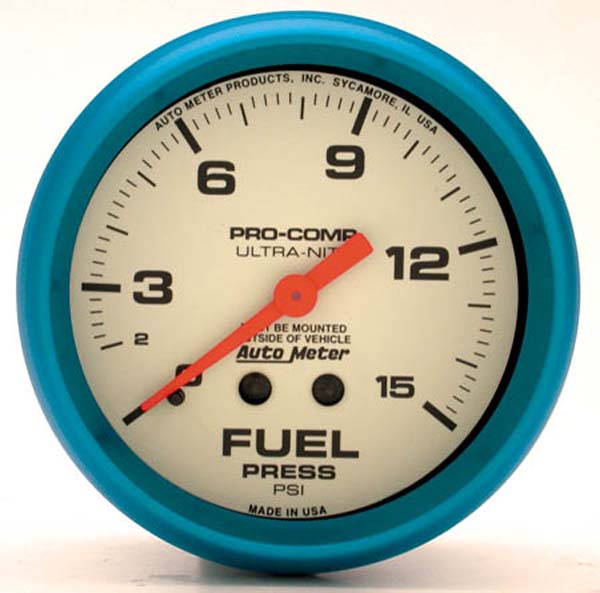 AUTOMETER 2-5/8", Full Sweep Mechanical, 0-15 psi Auto Meter Ultra-Nite Series Fuel Pressure Gauge AU4511 SR