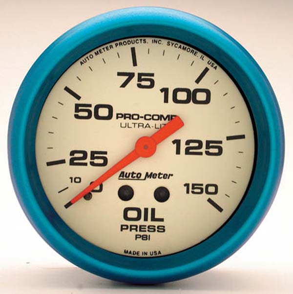 AUTOMETER 2-5/8", Full Sweep Mechanical, 0-150 psi Auto Meter Ultra-Nite Series Oil Pressure Gauge AU4523 SR