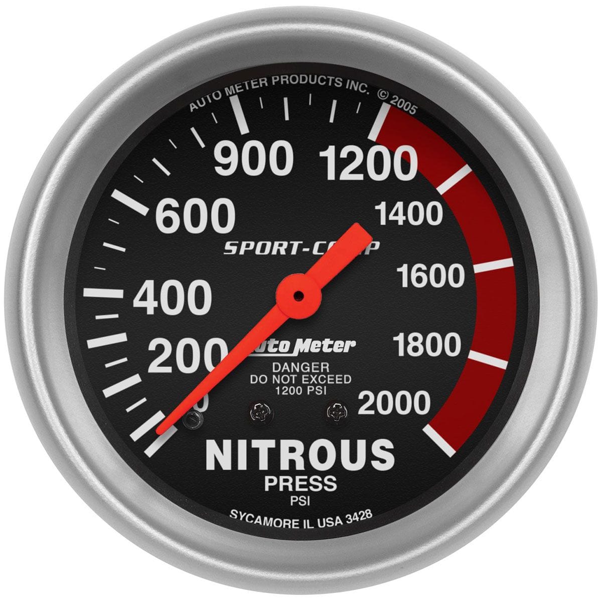 AUTOMETER 2-5/8", Full Sweep Mechanical, 0-2000 psi Auto Meter Sport-Comp Series Nitrous Pressure Gauge AU3428 SR