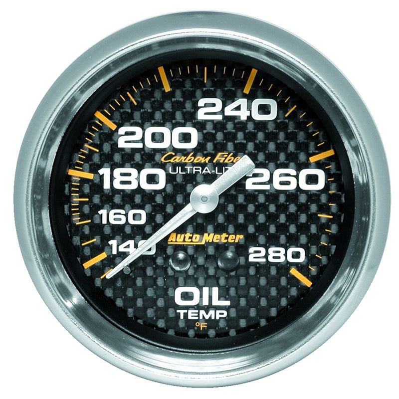 AUTOMETER 2-5/8", Full Sweep Mechanical, 140-280°F Auto Meter Carbon Fiber Series Oil Temperature Gauge AU4841 SR