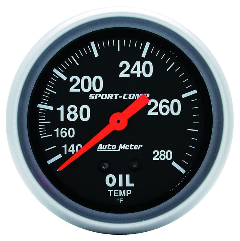AUTOMETER 2-5/8", Full Sweep Mechanical, 140-280°F Auto Meter Sport-Comp Series Oil Temperature Gauge AU3443 SR