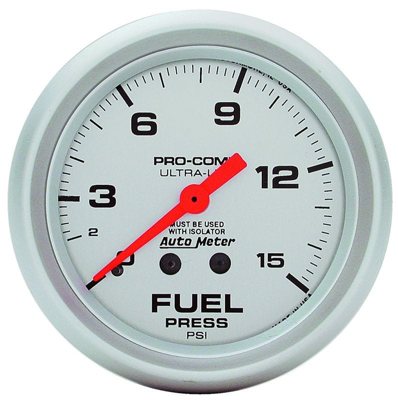 AUTOMETER 2-5/8", Full Sweep Mechanical, with Isolator, 0-15 psi Auto Meter Ultra-Lite Series Fuel Pressure Gauge AU4413 SR